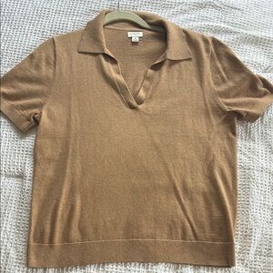Camel color cotton cashmere blend short sleeve J Crew sweater.